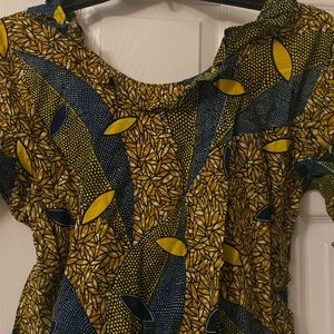 AFRICAN PRINT women’s ruffle neck and sleeve blouse size XL